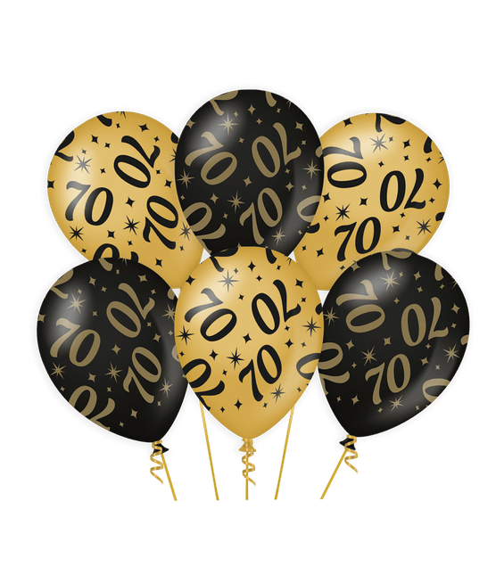 Ballonnen 70 Jaar Goud Zwart 30cm 6st van Paper Dreams koop je bij Partywinkel