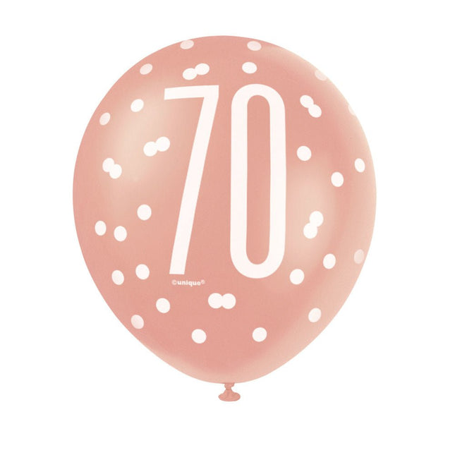 Ballonnen 70 Jaar Rose Goud 30cm 6st van Unique koop je bij Partywinkel
