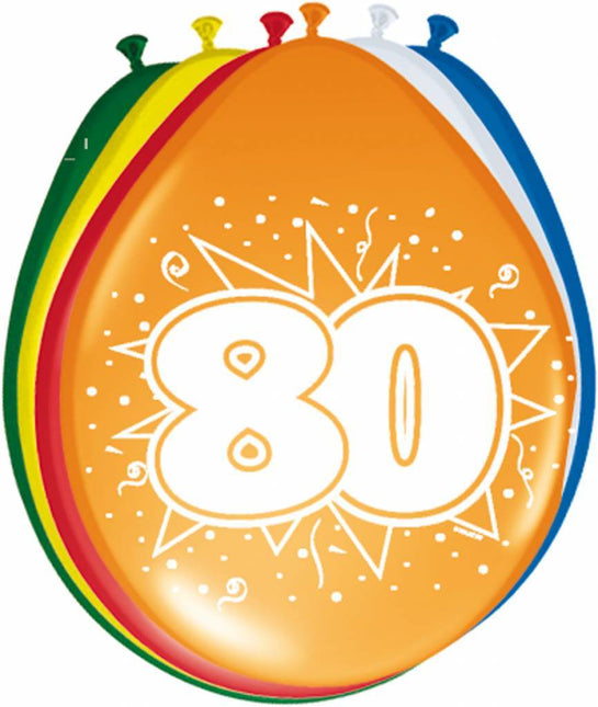 Ballonnen 80 Jaar 30cm 8st - Partywinkel - 8714572082808
