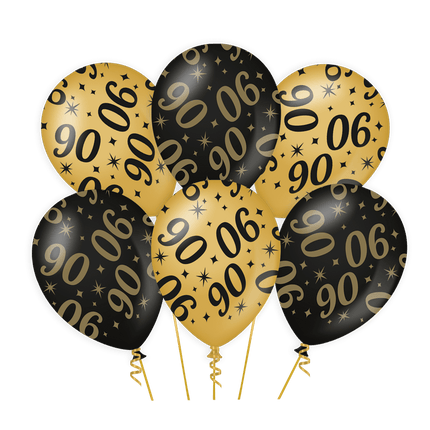 Ballonnen 90 Jaar Goud Zwart 30cm 6st van Paper Dreams koop je bij Partywinkel