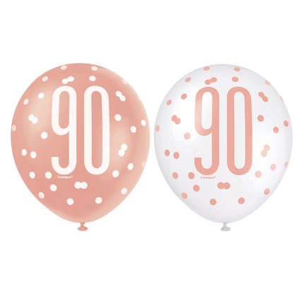 Ballonnen 90 Jaar Rose Goud 30cm 6st van Unique koop je bij Partywinkel