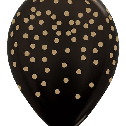 Ballonnen Confetti Gold Print Metallic Black 30cm 25st van Sempertex koop je bij Partywinkel