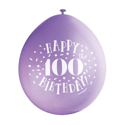 Ballonnen Happy Birthday 100 Jaar 28cm 10st van Unique koop je bij Partywinkel