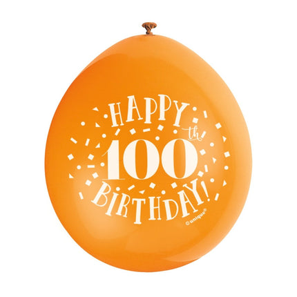 Ballonnen Happy Birthday 100 Jaar 28cm 10st van Unique koop je bij Partywinkel