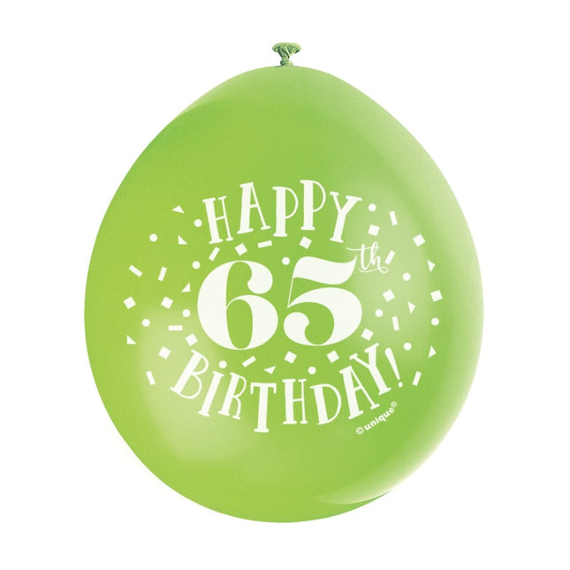 Ballonnen Happy Birthday 65 Jaar 28cm 10st van Unique koop je bij Partywinkel