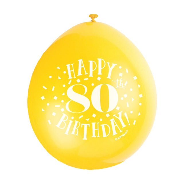 Ballonnen Happy Birthday 80 Jaar 28cm 10st van Unique koop je bij Partywinkel