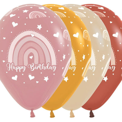 Ballonnen Happy Birthday Boho Rainbow Mix 30cm 25st van Sempertex koop je bij Partywinkel