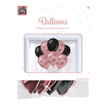 Ballonnen Happy Birthday Rose Zwart 30cm 8st van Paper Dreams koop je bij Partywinkel