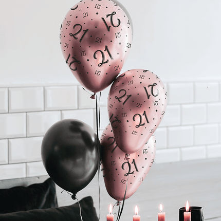Ballonnen Happy Birthday Rose Zwart 30cm 8st van Paper Dreams koop je bij Partywinkel