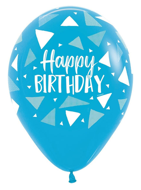 Ballonnen Happy Birthday Triangles Blue Mix 30cm 25st van Sempertex koop je bij Partywinkel