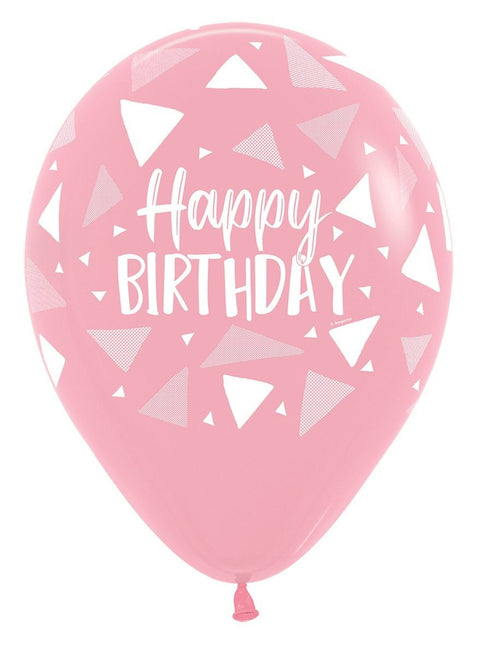Ballonnen Happy Birthday Triangles Pink Mix 30cm 25st van Sempertex koop je bij Partywinkel