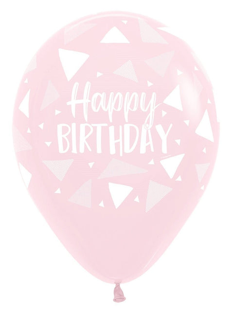 Ballonnen Happy Birthday Triangles Pink Mix 30cm 25st van Sempertex koop je bij Partywinkel