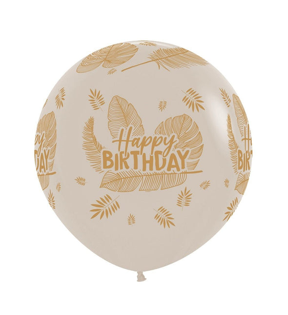 Ballonnen Happy Birthday Tropical Leaves White Sand 61cm 3st van Sempertex koop je bij Partywinkel