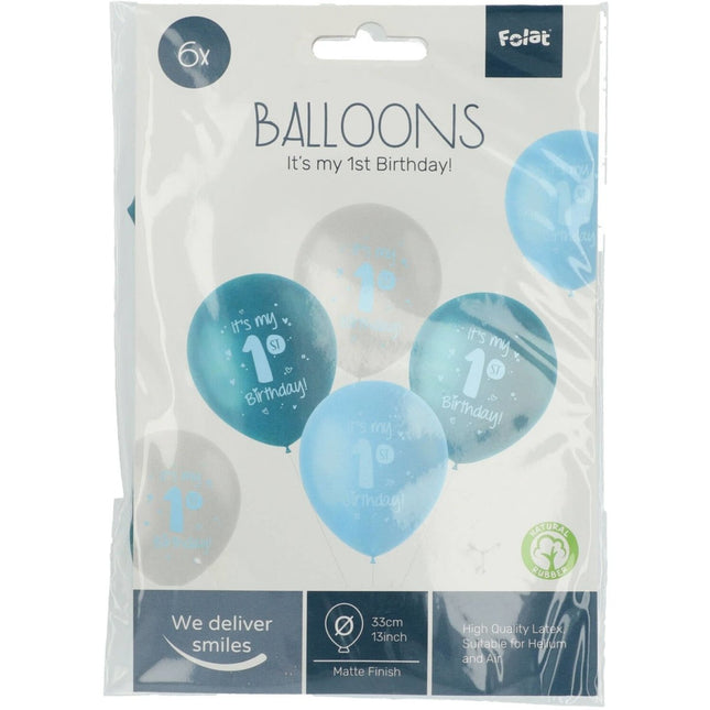 Ballonnen It'S My 1St Birthday Blauw 33cm 6st van Folat koop je bij Partywinkel