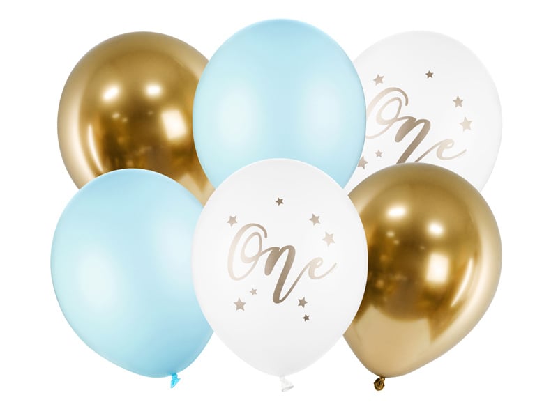 Ballonnen One Mix Blauw 30cm 6st van Partydeco koop je bij Partywinkel