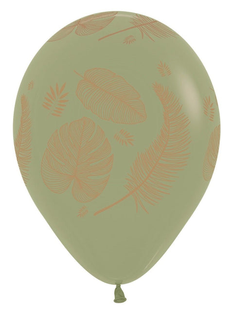 Ballonnen Tropical Leaves Mix Gold Print 30cm 25st van Sempertex koop je bij Partywinkel