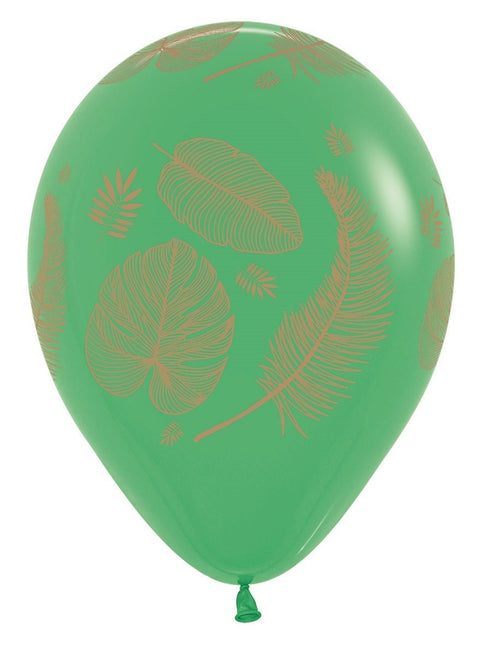 Ballonnen Tropical Leaves Mix Gold Print 30cm 25st van Sempertex koop je bij Partywinkel