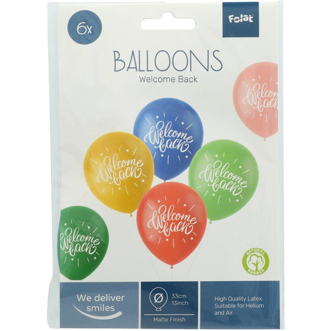 Ballonnen Welcome Back Gekleurd 33cm 6st van Folat koop je bij Partywinkel