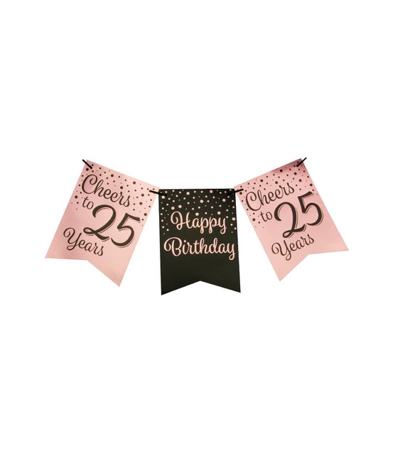 Banner 25 Jaar Roze Zwart 6m van Paper Dreams koop je bij Partywinkel