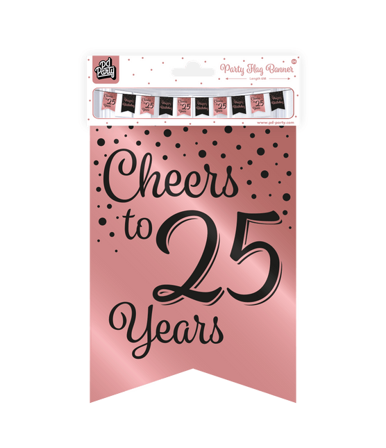 Banner 25 Jaar Roze Zwart 6m van Paper Dreams koop je bij Partywinkel