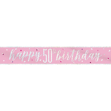 Banner 50 Jaar Roze 2,74m van Unique koop je bij Partywinkel