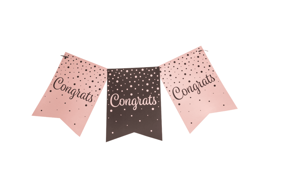 Banner Congrats Roze Zwart 6m van Paper Dreams koop je bij Partywinkel