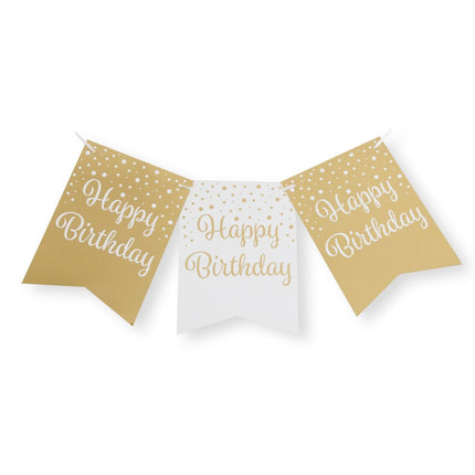 Banner Happy Birthday Goud Wit 6m van Paper Dreams koop je bij Partywinkel