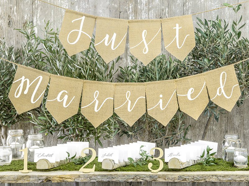 Banner Just Married 1,85m van Partydeco koop je bij Partywinkel