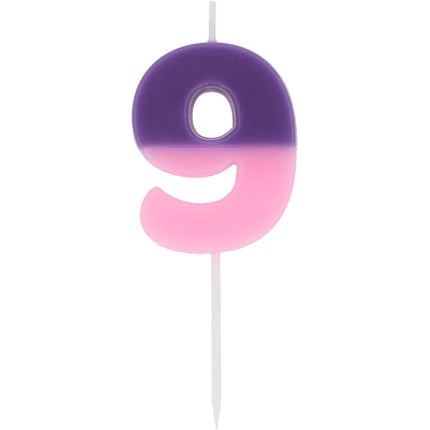 świeczka na 9 lat Fioletowa Różowa 9cm