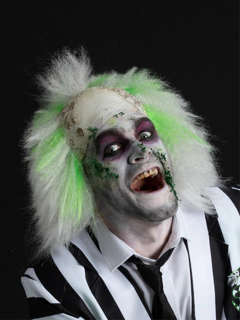 Beetlejuice Pruik met Latex Kale Kop van Smiffys koop je bij Partywinkel