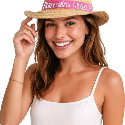 Beige Stro Hoed Party Girls van Fiestas Guirca koop je bij Partywinkel