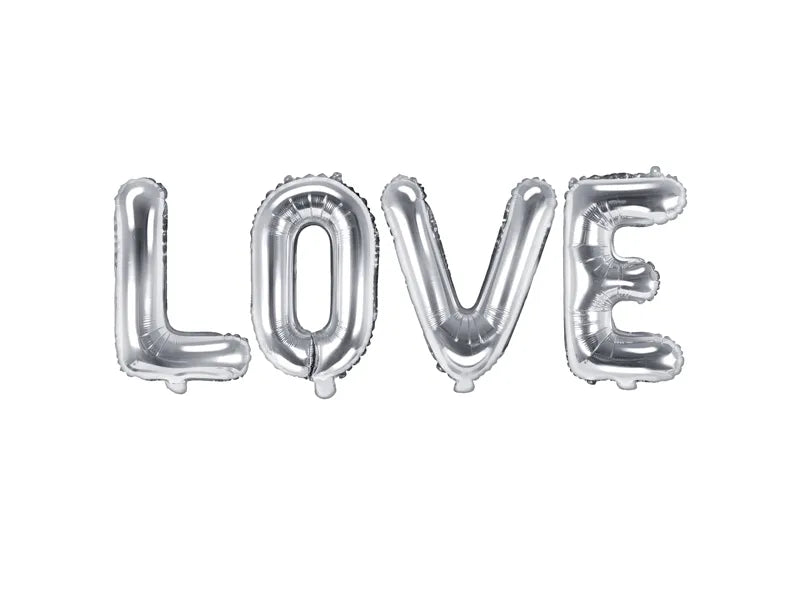 Zestaw balonów literowych Love srebrny pusty 1,4 m