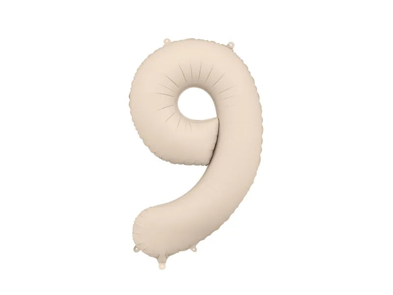 Balon z figurką na 9 lat beżowy matowy pusty 86 cm