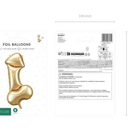Balon z helem na penisa złoty pusty 55 cm