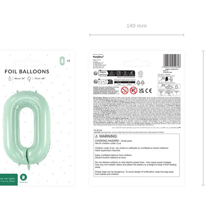 Balon z figurką 0 lat miętowo-zielony 72 cm