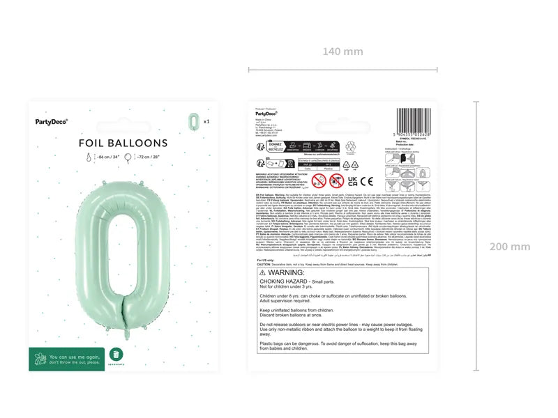Balon z figurką 0 lat miętowo-zielony 72 cm