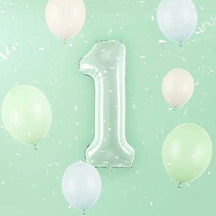 Balon z figurką na 1 rok miętowo-zielony 72 cm