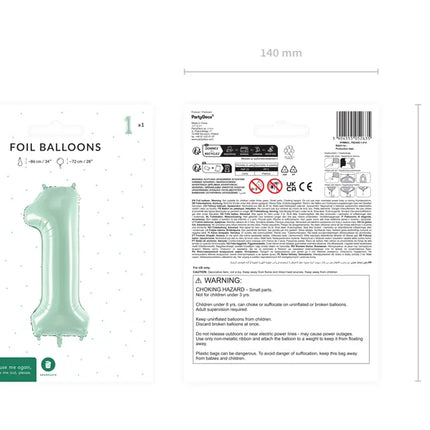 Balon z figurką na 1 rok miętowo-zielony 72 cm