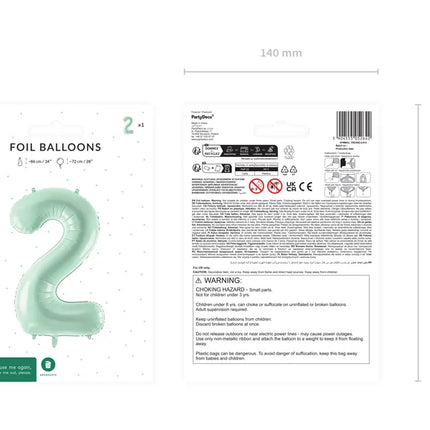 Balon z figurką na 2 lata miętowo-zielony 72 cm