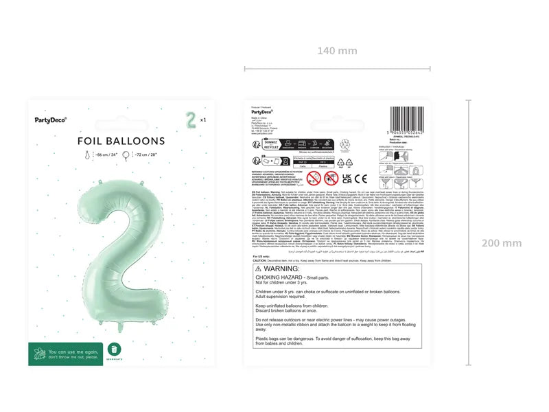 Balon z figurką na 2 lata miętowo-zielony 72 cm