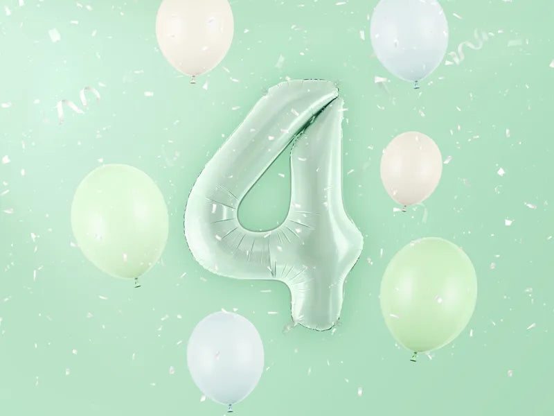 Balon z figurką na 4 lata miętowo-zielony pusty 72 cm