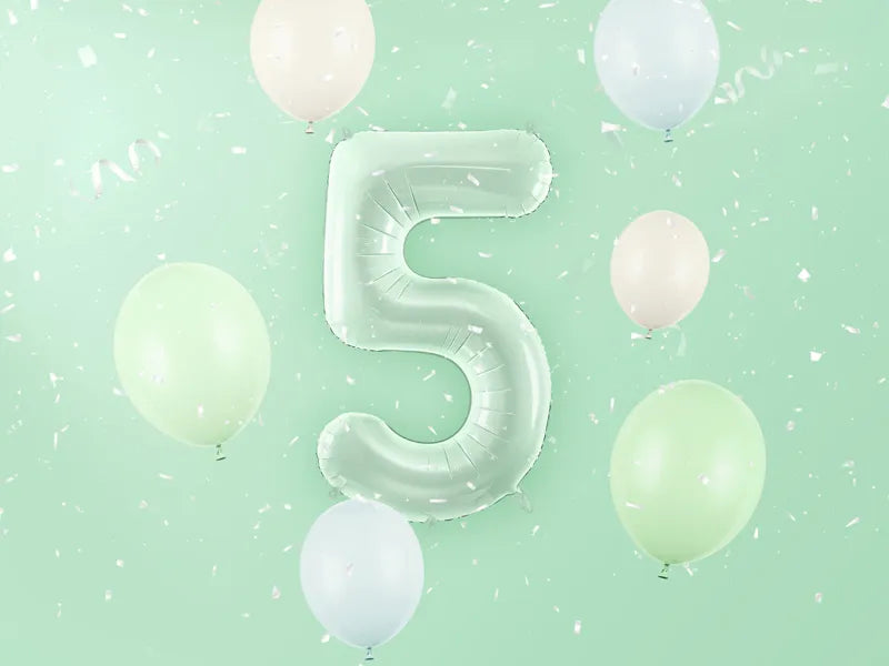 Balon z figurką na 5 lat miętowo-zielony pusty 72 cm