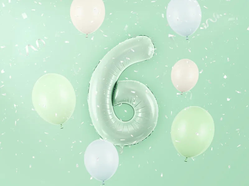 Balon z figurką na 6 lat miętowo-zielony pusty 72 cm