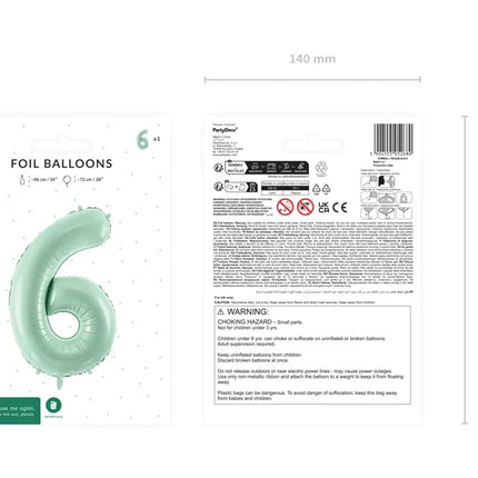 Balon z figurką na 6 lat miętowo-zielony pusty 72 cm