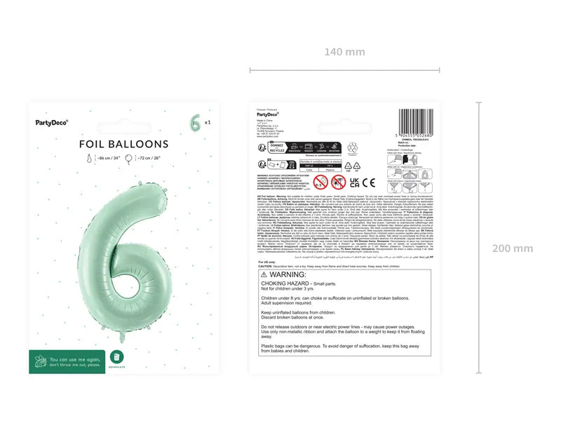 Balon z figurką na 6 lat miętowo-zielony pusty 72 cm