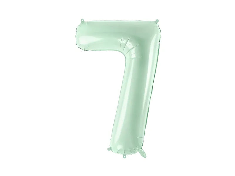 Balon z figurką na 7 lat miętowo-zielony pusty 72 cm