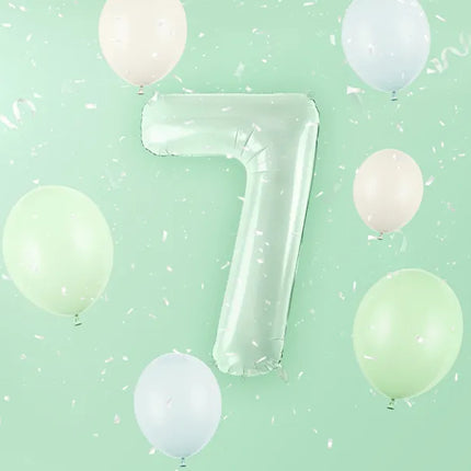 Balon z figurką na 7 lat miętowo-zielony pusty 72 cm