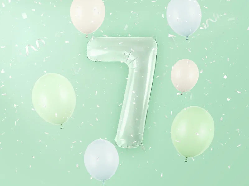 Balon z figurką na 7 lat miętowo-zielony pusty 72 cm