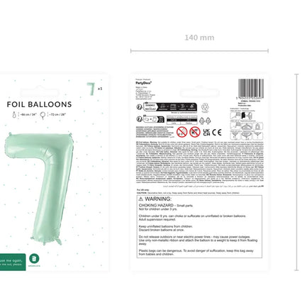 Balon z figurką na 7 lat miętowo-zielony pusty 72 cm