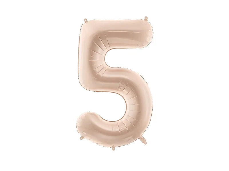 Balon z figurką na 5 lat beżowy błyszczący pusty 72 cm
